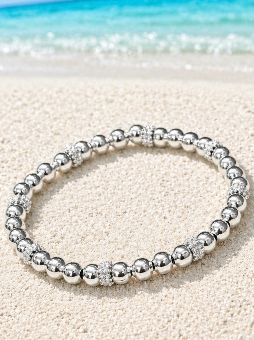 Hand Crafted Sterling Silver Beaded Flower Accent Bracelet